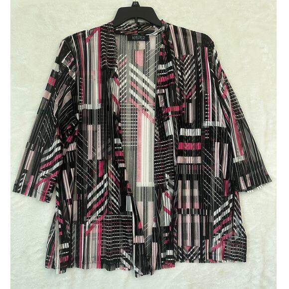 Kasper Pink Black Open Front Top 2X Sheer Flowy Classic - Picture 1 of 9